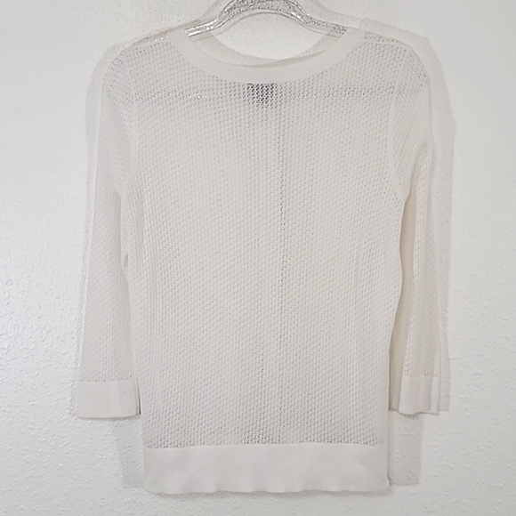 TALBOTS Lightweight Open Weave 100% Pima Cotton White Long Sleeve Sweater, MP - Picture 4 of 6